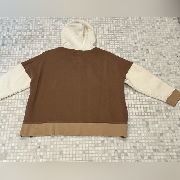Madewell MWL Brown White Betterterry Side-Zip Colorblock Hoodie Sweatshirt - Picture 11 of 14